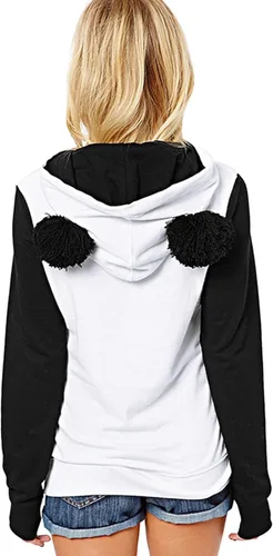 Miniatura 2 de ZXZY Sudaderas con capucha de manga larga con estampado de panda de mezcla de algodón para mujer, Blanco