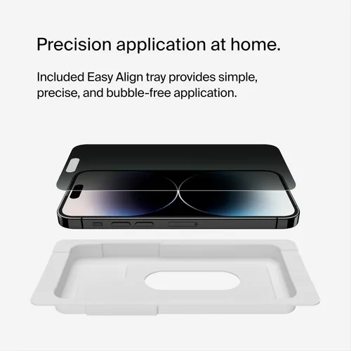 Miniatura 7 de Belkin ScreenForce - Protector de pantalla de privacidad de vidrio templado para iPhone 14 Pro, superficie tratada con revestimiento antihuellas