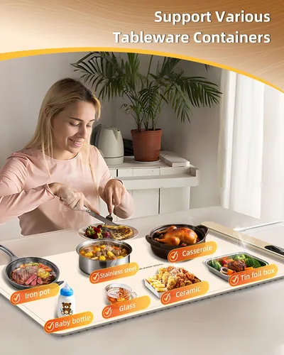 Miniatura 4 de Alfombrilla de calentamiento para alimentos de 500 W, grafeno de alta tecnología, 5 s, calentador de alimentos rápido de 6 temperaturas y 6 horas