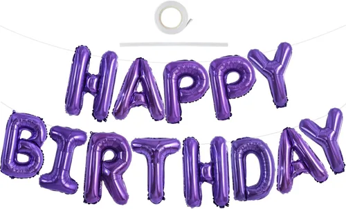 Miniatura 15 de TONIFUL Pancarta de Globos Negros de Feliz Cumpleaños de 16 Pulgadas con Letras de Papel de Aluminio Mylar, Cartel Banderín Reutilizable