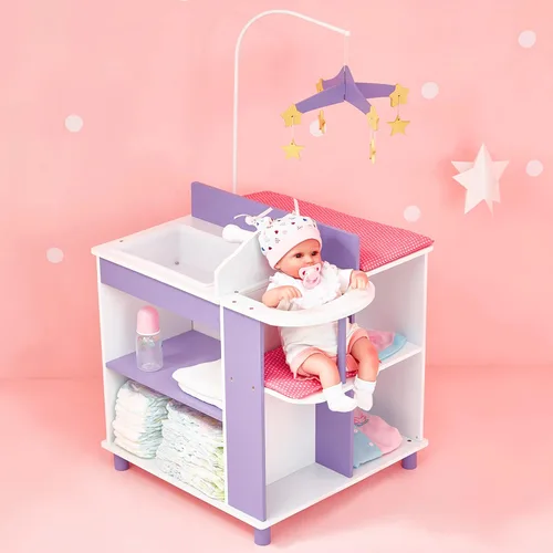 Miniatura 4 de Olivia's Little World Little Princess Baby Doll - Estación de cambio de muñecas de bebé de madera de dos lados con estantes de almacenamiento