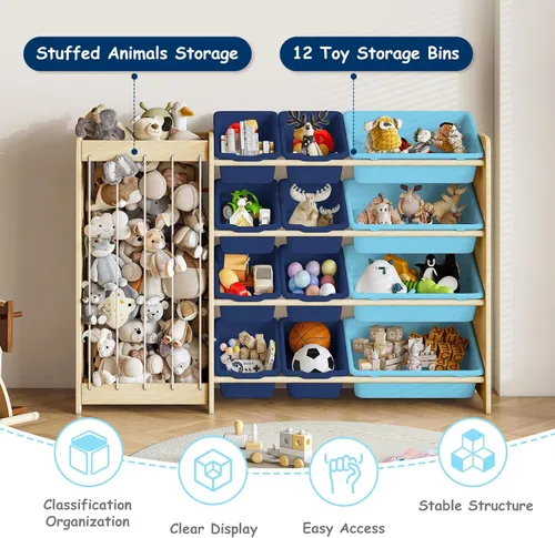 Miniatura 5 de EXPERLAM Organizador de Almacenamiento de Juguetes para Niños, 2 en 1 Almacenamiento de Animales de Peluche y Organizador de Juguetes con 12