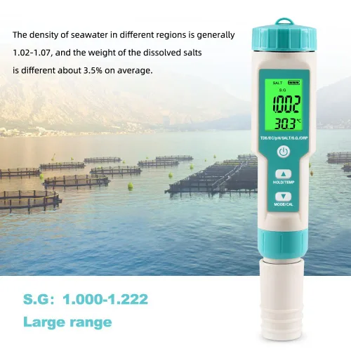 Miniatura 9 de Medidor de pH para agua 7 en 1 pH/TDS/EC/Sal/P.G/ORP/Temperatura, probador de pH digital retroiluminado impermeable LCD, medidor de TDS medidor EC