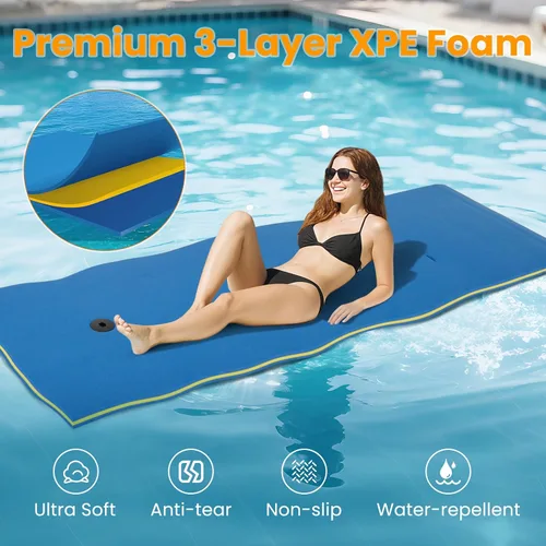 Miniatura 3 de GYMAX Alfombrilla de agua flotante, hamaca gruesa de espuma de natación con diseño de almohada rodante, colchón portátil de balsa de agua de 3 capas