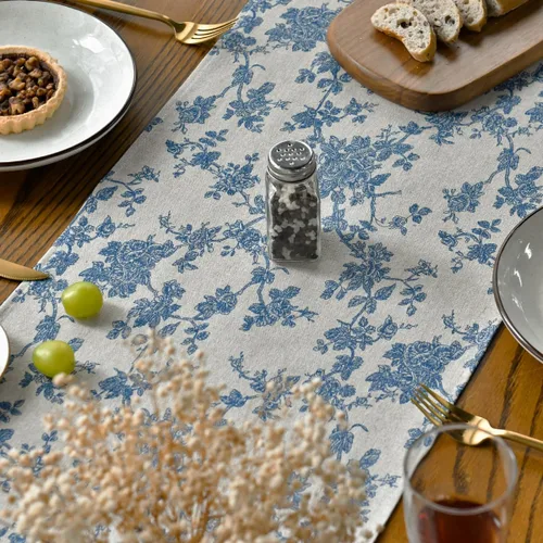 Miniatura 2 de Artoid Mode - Camino de mesa de rama de bosquejo monocromo, texturas de toile chinoiserie, algodón gris oscuro, decoración de mesa de cocina