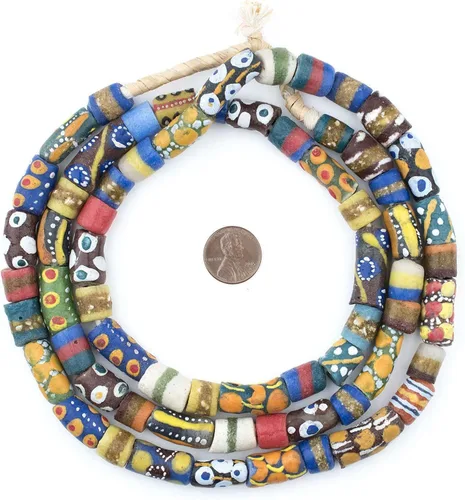 Miniatura 2 de The Bead Chest Cuentas Krobo africanas pintadas, hebra completa de cuentas de vidrio tribales de Ghana para hacer collares o joyas