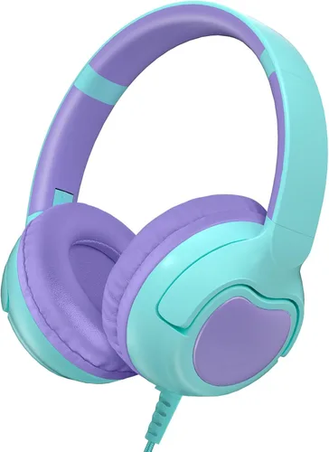 ZIHNIC Auriculares con cable para niños, límite de volumen seguro de 85 dB para niños y niñas, almohadillas cómodas, diseño plegable para la