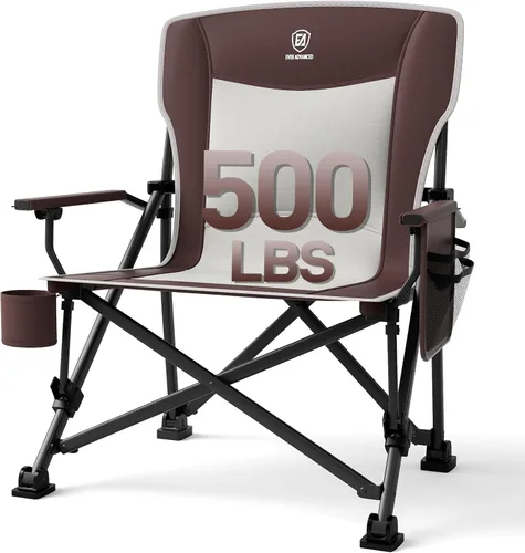 EVER ADVANCED Silla de campamento plegable de gran tamaño, para adultos, silla de césped resistente con bolsillos laterales, silla cuádruple Rojo
