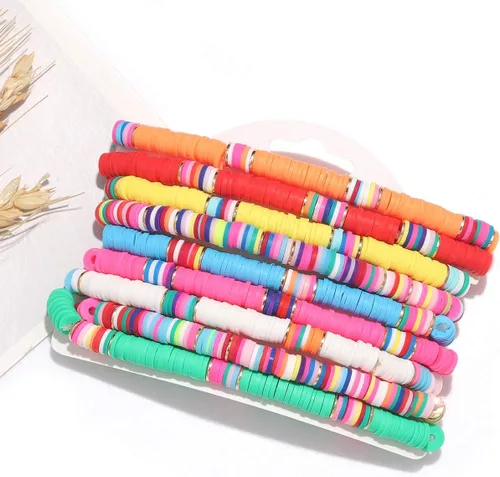 Miniatura 124 de Surfer Heishi - Pulseras apilables para mujer, apilables, de vinilo arcoíris, disco de arcilla, pulseras elásticas para la amistad, joyería bohemia