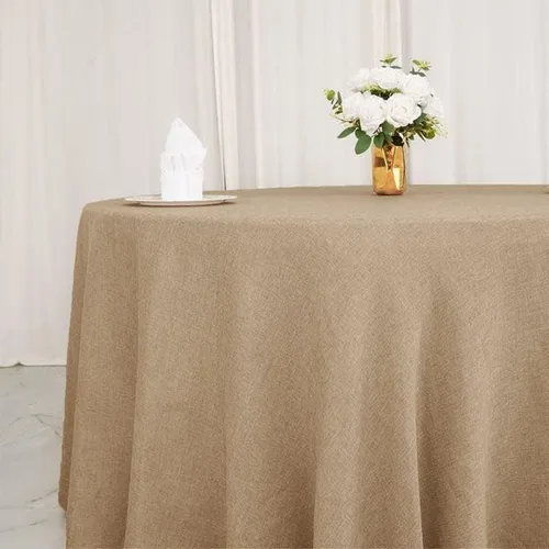 Miniatura 2 de Balsa Circle Mantel redondo natural de arpillera sintética de 108 pulgadas para bodas, recepciones, fiestas, eventos, catering