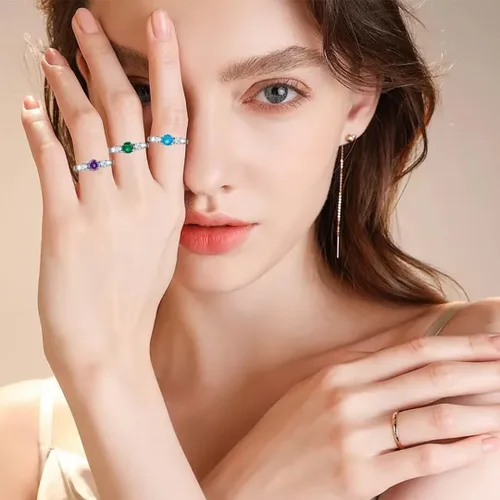Miniatura 4 de Anillos clásicos de piedra natal para niñas y mujeres, tallas 1-10, circonita cúbica, acero inoxidable, anillo de cumpleaños, para madre, hija