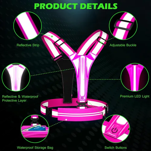 Miniatura 3 de Ylzzrs Chaleco reflectante LED para correr, chaleco de correr recargable por USB, soporte para teléfono para corredores, caminatas nocturnas, 6-11