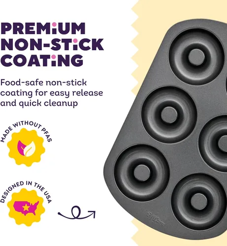 Miniatura 4 de Wilton Gold - Juego de 2 piezas de moldes para donas antiadherentes, Juego de utencilios de repostería de acero inoxidable, Fabricado sin PFAS, El