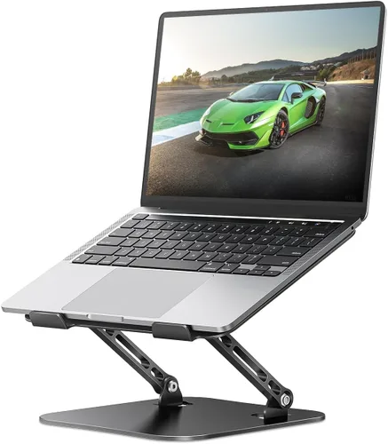 Soporte ajustable para computadora portátil, soporte portátil de aluminio, ligero 17.64 oz, soporte ergonómico plegable para MacBook Air Pro de Negro