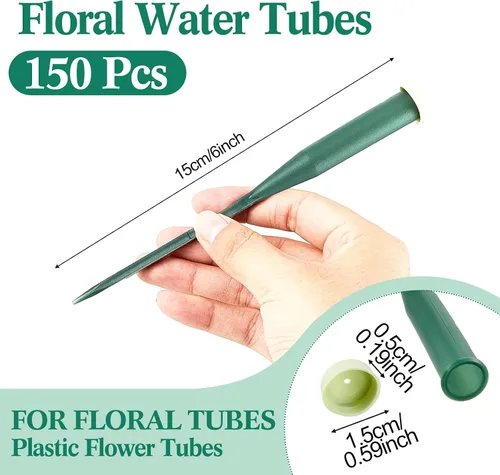 Miniatura 2 de Tessco for you 150 tubos de agua florales de 6 pulgadas, suministros de flores de plástico para flores frescas con tapa de goma para arreglos