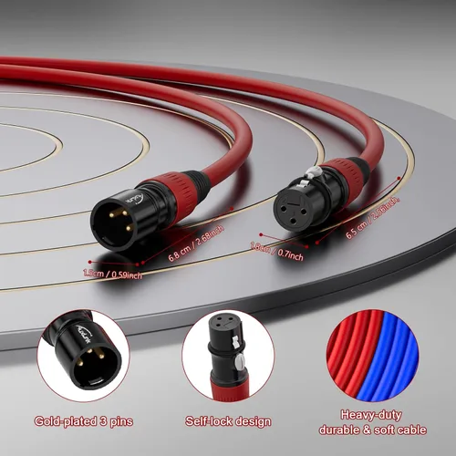 Miniatura 4 de Cables XLR, macho a hembra de 10 pies, chapado en oro, 3 pines, cable de micrófono codificado por color, paquete de 2