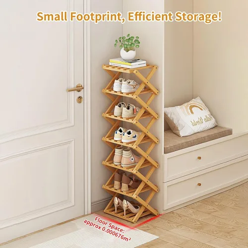 Miniatura 2 de YYW Zapatero de bambú para entrada, organizador vertical de almacenamiento de zapatos plegable y sin instalación, estantes para zapatos, estante