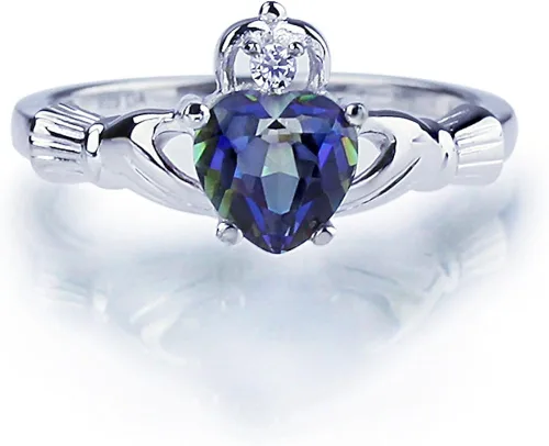 Miniatura 4 de Anillo Claddagh de plata de ley con topacio místico y circonita cúbica, 0.354in (tamaño 3 a 13)