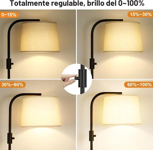 Miniatura 4 de Ambimall Lámpara de pie totalmente regulable - Lámparas de pie de 9W con bombilla LED incluida, lámparas de pie para sala de estar con cabezal R