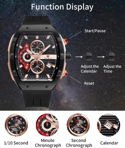 Miniatura 5 de Watches for Men Original Analog Quartz Waterproof Sport Mens Watches Tonneau Chronograph Luminous Fashion Unique Casual Watch with Silicone Strap