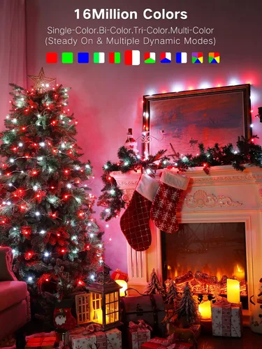 Miniatura 3 de BrizLabs Guirnalda de luces inteligentes, 66 pies, 200 luces LED WiFi 4 de julio, control de aplicación, regulable, luz roja, blanca, azul, 200 LED