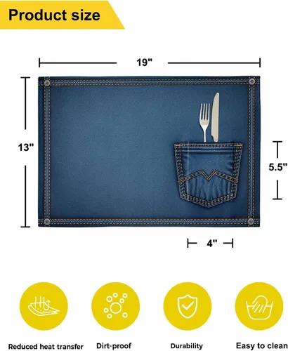 Miniatura 4 de Western Cowboy - Juego de 4 manteles individuales para mesa de comedor, tela de lino de algodón con bolsillo, arpillera cuadrada, rectangular
