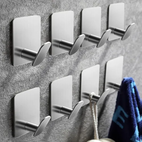 Miniatura 18 de DELITON Paquete de 4 ganchos adhesivos para toallas - Blancos, ganchos autoadhesivos resistentes para pegar en la pared, para colgar batas, abrigos