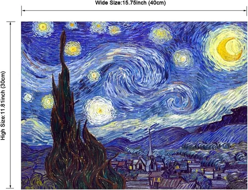 Miniatura 5 de Pyradecor Van Gogh - Lienzo decorativo de pared con diseño de noche estrellada, reproducción clásica de pintura al óleo impresionista, envuelto