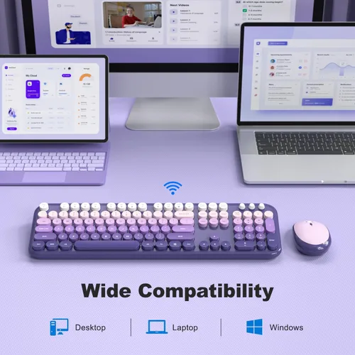 Miniatura 70 de KNOWSQT Combo de teclado y ratón inalámbrico, teclados lindos de tamaño completo estilo máquina de escribir 2.4G azul colorido - receptor USB Plug