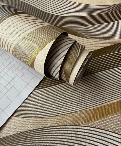 Miniatura 5 de AMINAH DECO Papel tapiz autoadhesivo con rayas onduladas, para despegar y pegar, papel tapiz a rayas en relieve metálico con purpurina de 20.8 x