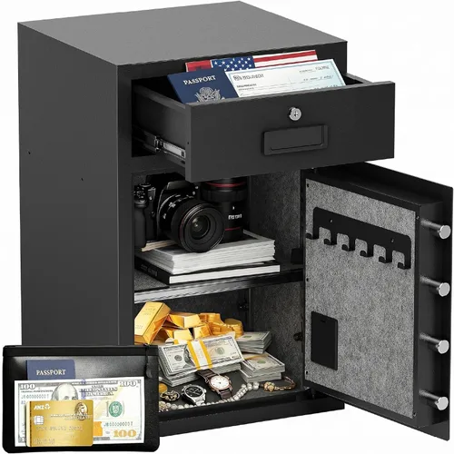 Xyvaly Caja fuerte resistente para cajones de 5.1 pies cúbicos, caja fuerte para el hogar, con bolsa ignífuga e impermeable, con sistema de alarma