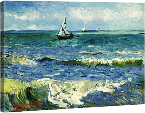Miniatura 12 de Wieco Art Arte enmarcado negro paisaje marino en Saintes Maries por Vincent Van Gogh pinturas al óleo Reproducción modernas impresiones en lienzo