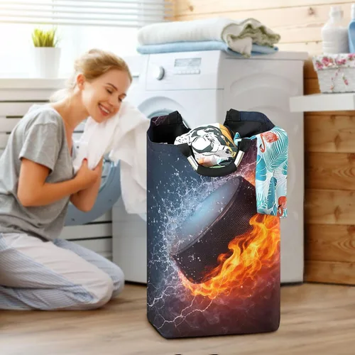Miniatura 6 de senya Cesta de almacenamiento grande con asas, organizador plegable para ropa de guardería, juguetes, disco de hockey en fuego y agua Hockey 2