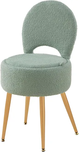 Miniatura 14 de Taburete silla de tocador pequeño con almacenamiento y respaldo plegable, 4 patas de metal con pies antideslizantes, otomana redonda con asiento