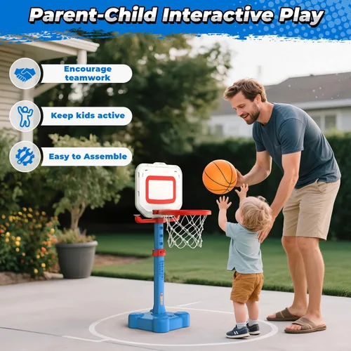 Miniatura 6 de EagleStone Aro de Baloncesto y Juego de Pelota T 4 en 1 para Niños Pequeños, Aro de Baloncesto de Altura Ajustable, Juguete de Pelota T