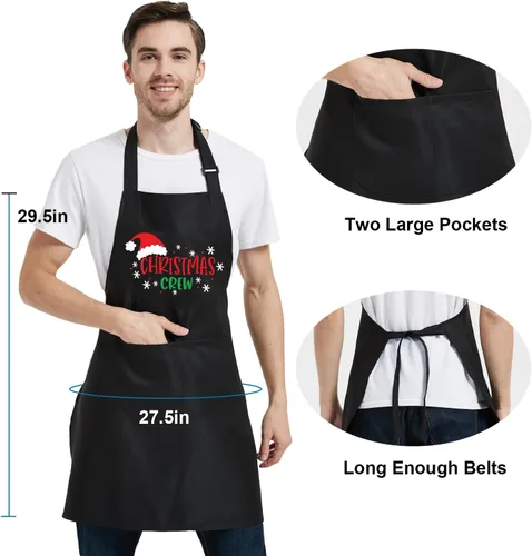 Miniatura 5 de Delantales de Navidad para mujeres y hombres con bolsillos, delantal de cocina para cocinar, hornear, decoración de vacaciones, regalos para papá