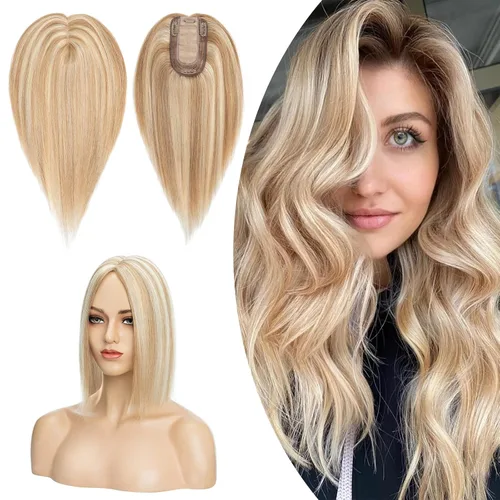 Miniatura 24 de Hairro Toppers de cabello humano 100% real para mujeres sin flequillo, postizos de cabello real con clip, base de seda transpirable para cubrir