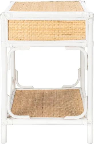 Miniatura 11 de SAFAVIEH Home Collection - Mesita de noche Roya negra y natural con cajón y estante, mesa de acento costera, marco estilo bambú y cajón de ratán