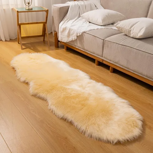 Miniatura 7 de Alfombra de piel sintética de 2 x 6 pies, color beige, lavable a máquina, súper suave, esponjosa, alfombra de piel de oveja mullida para dormitorio