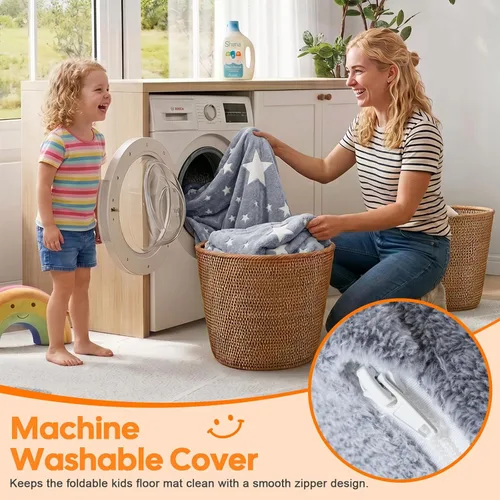 Miniatura 7 de MeMoreCool Colchón de Piso para Niños, Tapete de Juego Tapete Muscular Grande 6x4 Pies, Colchón Futon de Espuma Engrosada para Sala de Juegos, Gris