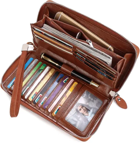 Miniatura 6 de DORISJACKY Cartera de cuero para mujer con bloqueo RFID gran capacidad cremallera alrededor de las bolsas de viaje