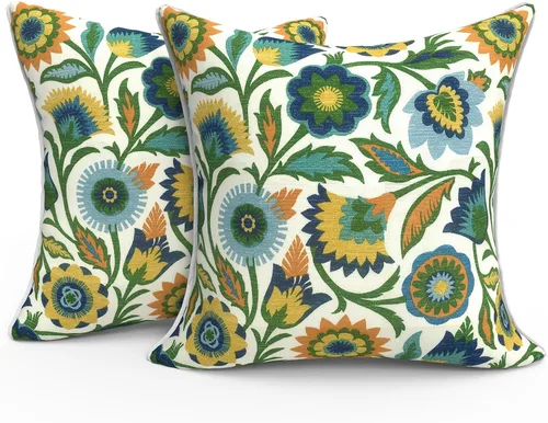 Miniatura 501 de Juego de 2 almohadas para exteriores de 16 x 16 pulgadas, repelentes al agua con interiores, para muebles de patio, hogar, jardín, geometría bohemia
