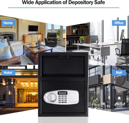 Miniatura 7 de S AFSTAR Caja fuerte digital con llaves de emergencia y ranura de depósito, caja de seguridad electrónica para dinero en efectivo, joyas