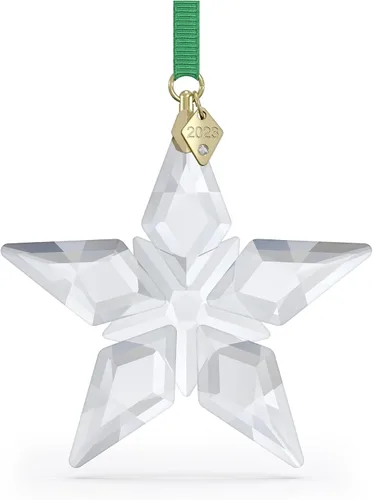 Miniatura 2 de SWAROVSKI Adorno de edición anual 2023, estrella de cristal transparente con 97 facetas, etiqueta acabada en tono dorado, parte de la colección