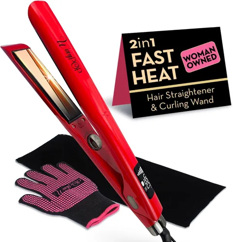 PRO 2 en 1 Profesional Nano Titanio Plancha Plana Plancha Plana Plancha y Varita Curling | Hasta 480F | Calentamiento 10s | 1.25 pulgadas de
