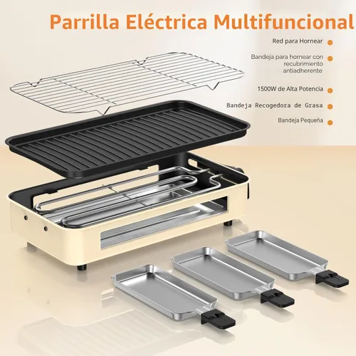 Miniatura 7 de Parrilla Eléctrica para Interiores de 1500W - 2 en 1 Parrilla de Interior Sin Humo para Cocina con Parrilla y Plancha Extraíbles Antiadherentes