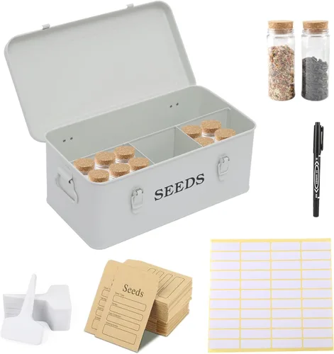 Miniatura 7 de Caja de ahorro de semillas, contenedor de semillas de metal, caja organizadora de almacenamiento de semillas, contenedor de paquetes de semillas