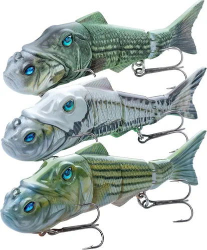 Miniatura 10 de Handing Señuelos de Natación para Lubina, Lucioperca y Lucio, 3 Piezas de Señuelos de Pesca Realistas con Múltiples Articulaciones con Ganchos