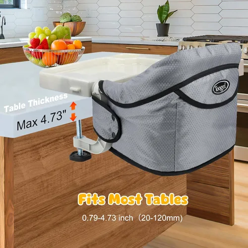 Miniatura 2 de Silla alta de gancho con bandeja de comedor extraíble, silla alta portátil de viaje para bebé, asiento de mesa plegable con clip para 6-36 meses