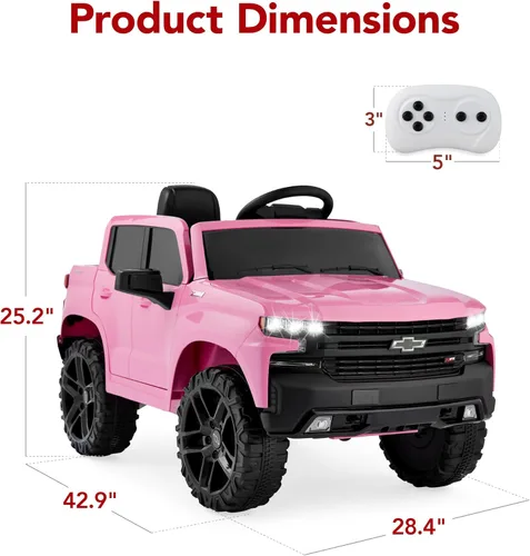 Miniatura 7 de Best Choice Products Camión Chevrolet Silverado con licencia de 12 V, juguete eléctrico para automóvil con control remoto para padres, Rosa